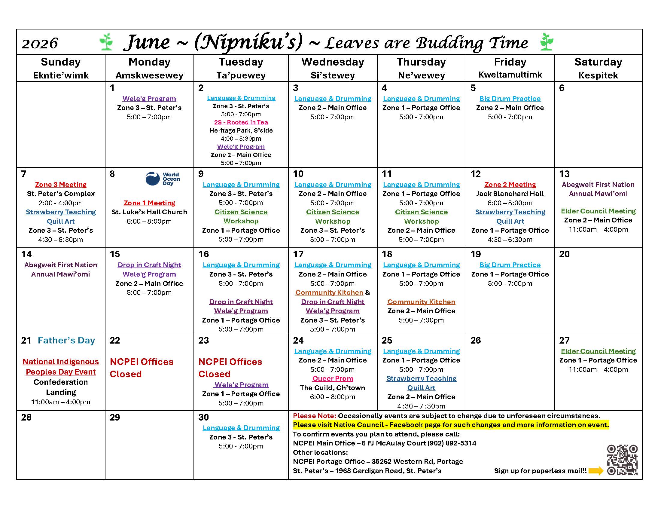 Nipniku’s (June) Calendar of Events